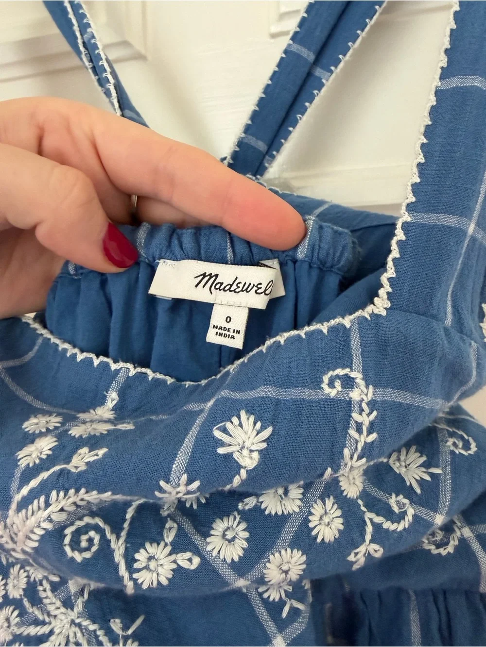 Madewell Blue Checked Embroidered Maxi Dress - Picture 7 of 7
